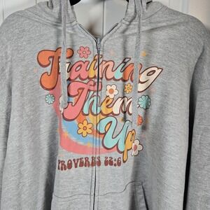 Port & Co Full Zip Hoodie Womens 2xl Gray Train Them Up Bible Quote